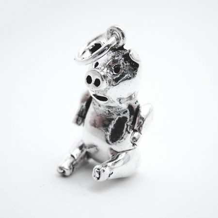 Movable Sterling Silver Pig Pendant - Click Image to Close